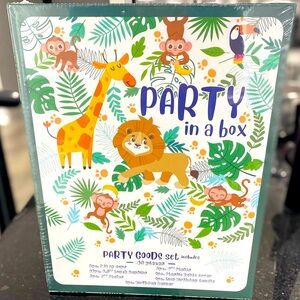 Happy Birthday Jungle Animals Box 43 Pieces Plates Napkins Tablecover Banner